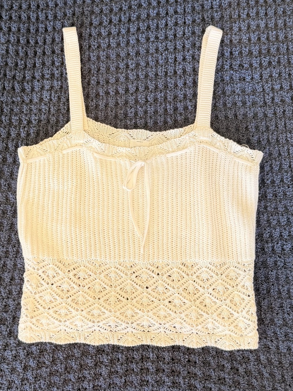 Cream Knit Lace Hem Tank Top